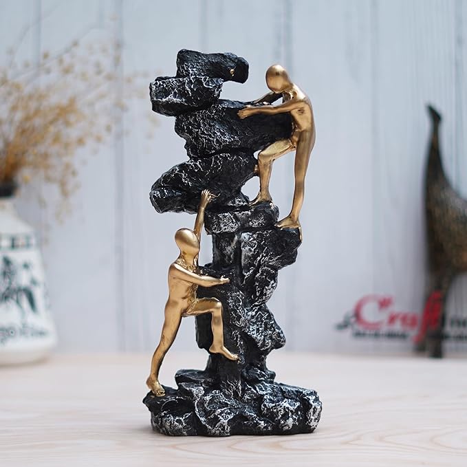 Ecraftindia 2 Men Climbing on Rock Mountain Climbers Human Figurine Decorative Showpiece