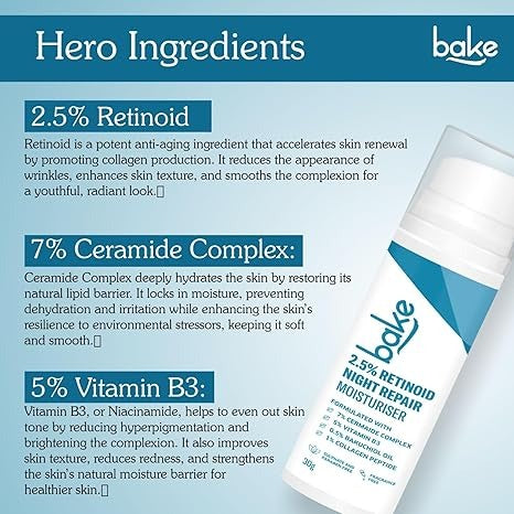 Bake Retinol Night Cream with 2.5% Retinoid & Bakuchiol Oil - 30 gms