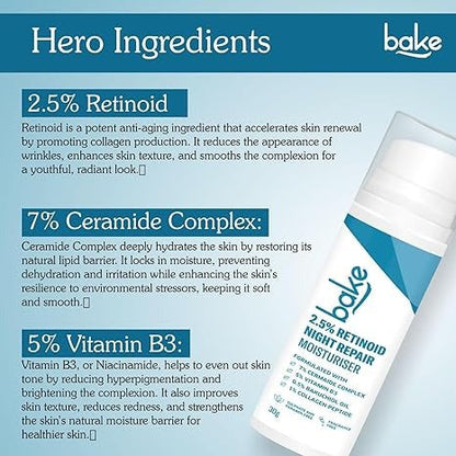 Bake Retinol Night Cream with 2.5% Retinoid & Bakuchiol Oil - 30 gms