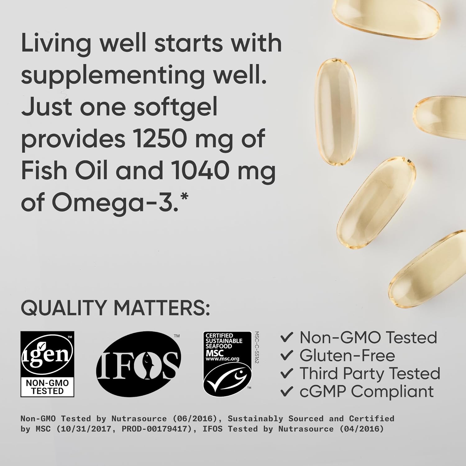 Sports ResearchÂ® Omega-3 Fish Oil 1250 - Triple Strength Fish Oil Supplement from Wild Alaska Pollock - MSC Certified Sustainable Â· Non-GMO Â· Soy Free - 90 Softgel Capsules