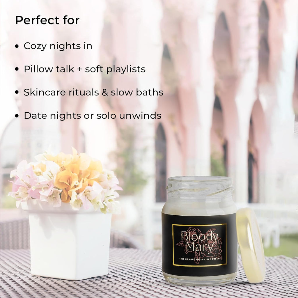 Bloomastra Bloom Bloody Mary Soy Wax Candle | Smoke-Free Small Jar Candle | Long-Lasting Scented Candle for Home Decor, Gifting & Aromatherapy (Size: 4.4x4.4x6 cm)