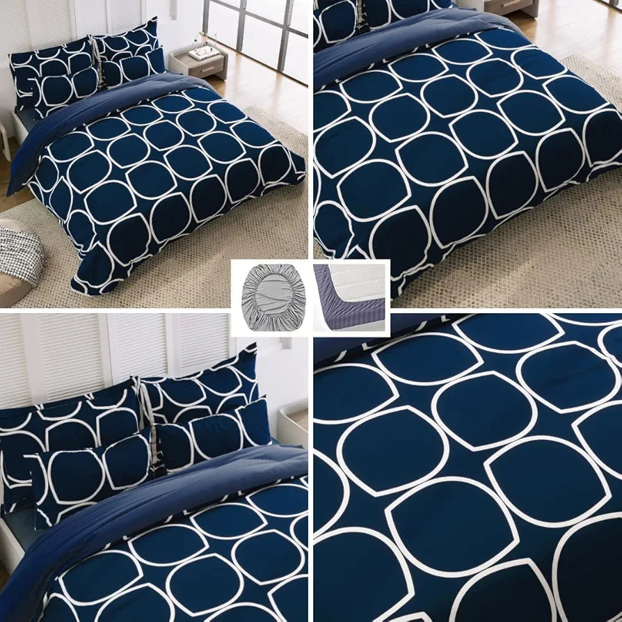 The Home Style 400 TC Supersoft Cotton Feel Glace Cotton Elastic Fitted Printed Queen Size Double Bed Bedsheet wih 2 Pillow Cover Cadet Blue