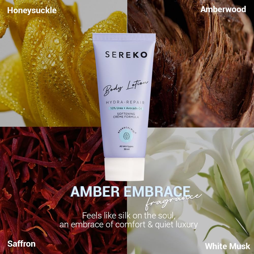 Sereko 10% Urea & Avocado Oil Body Lotion 30ML | For Strawberry legs, Detans, Rough Bumpy skin| Body lotion for Men & Women | AHA BHA free | Gentle Exfoliating | with 48H Moisturization | Very dry, flaky skin