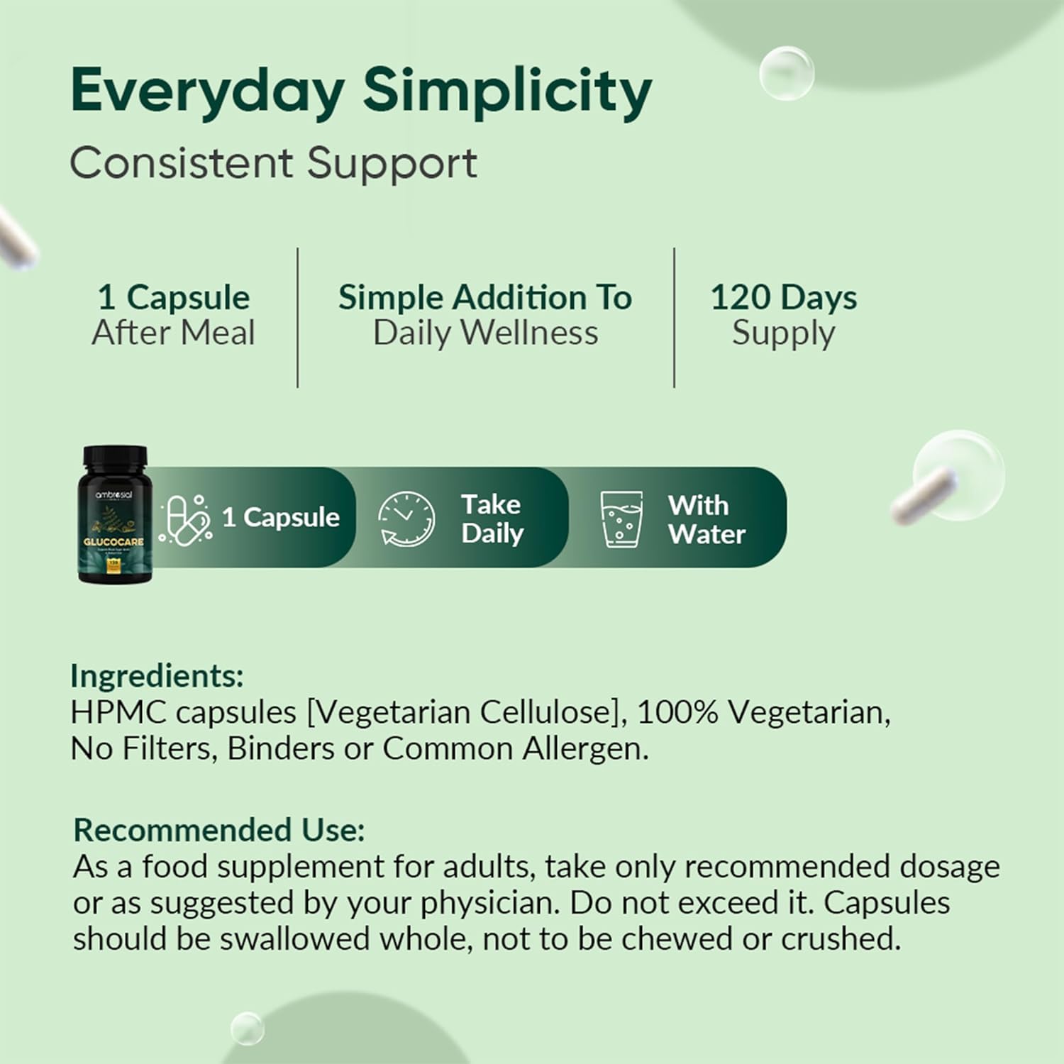 Ambrosial Glucocare | Bitter Melon | Neem | Black Plum (Jamun) | Helps in Balancing Blood Sugar | 100% Natural Ingredients (Pack of 1-120 Capsules)