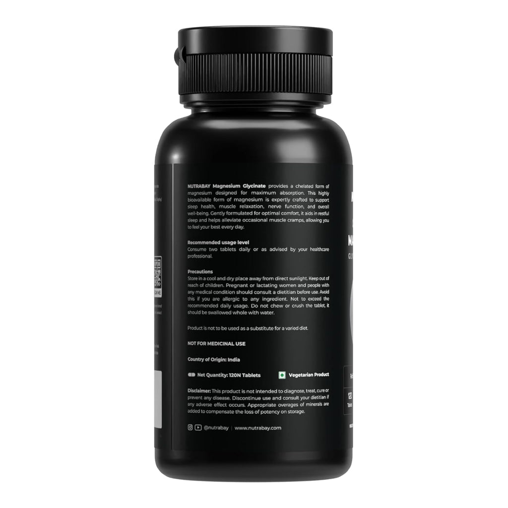 NUTRABAY Magnesium Glycinate 2000mg Per Serving | High Absorbing Chelated Form For Deep Sleep, Muscle Soreness & Brain Function | For Men & Women | 120 Tablets
