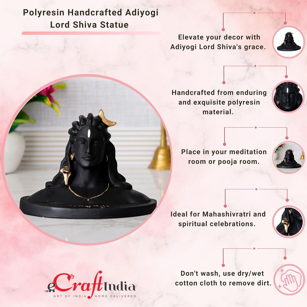 Ecraftindia Black Resin Handcrafted Adiyogi Shiva Statue for Car Dashboard | Lord Shiva Idol for Home Office