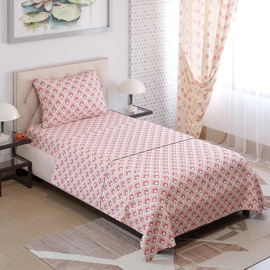 Layers Zen Cotton Blend Single Bedsheet Set 1 Single Cotton Bedsheet & 1 Pillow Cover 225 CVC Peach