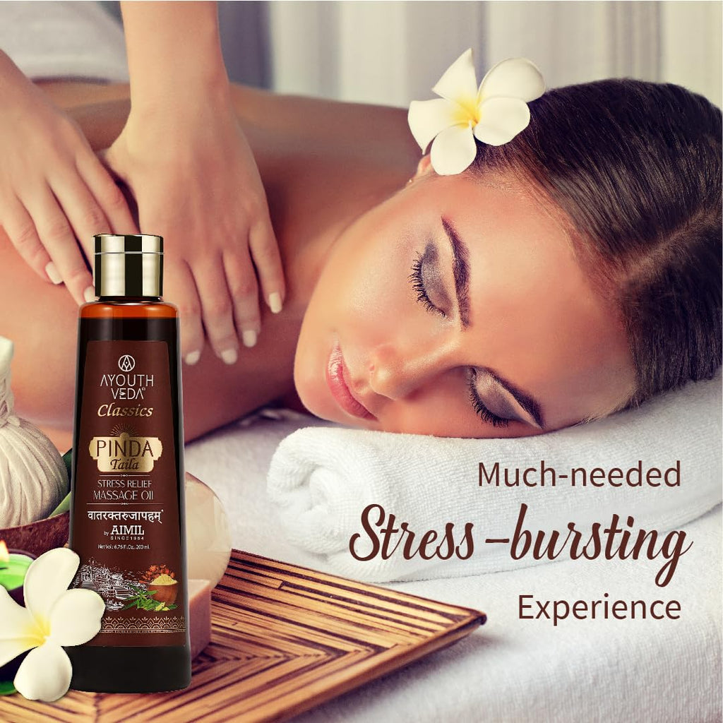 Ayouthveda Ayurvedic Herbal Therapy Pinda Taila | Aromatherapy Sensuous Stress Relief Oil For Body Massage | Helps To Reduce Pain & Tiredness | Moisturising & Nourishing Oil (Pack of 1, 200ml)