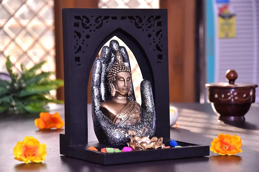 Mariner's Creation Buddha Statue with Wooden Royal Tray Black