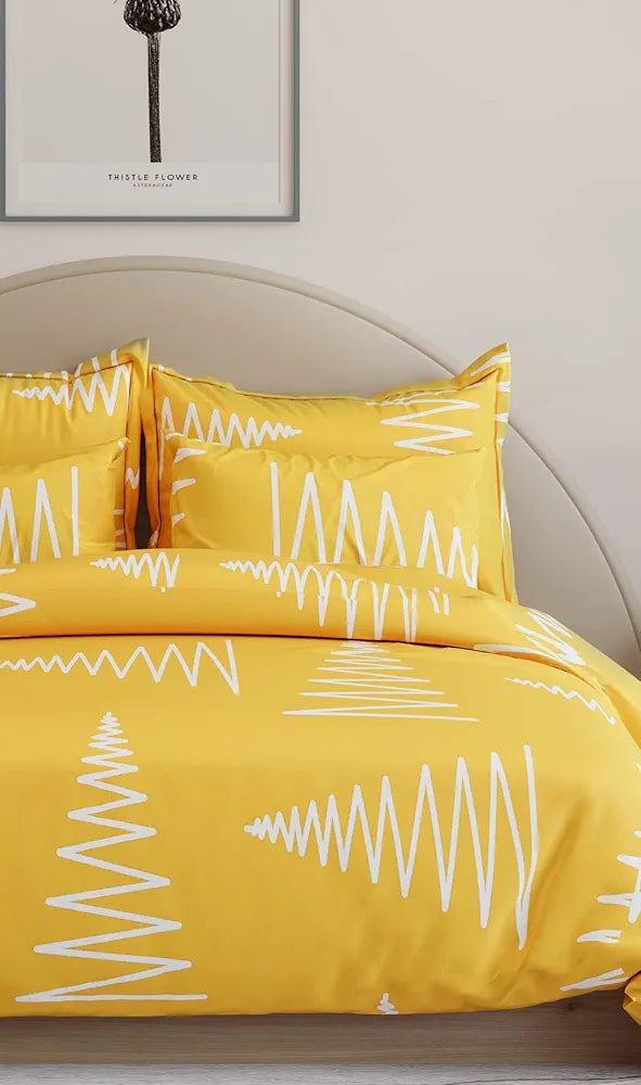 The Home Style 400 TC Cotton Elastic Fitted All Around Printed King Size Double Bed Bedsheet wih 2 Pillow Cover Maize Yellow