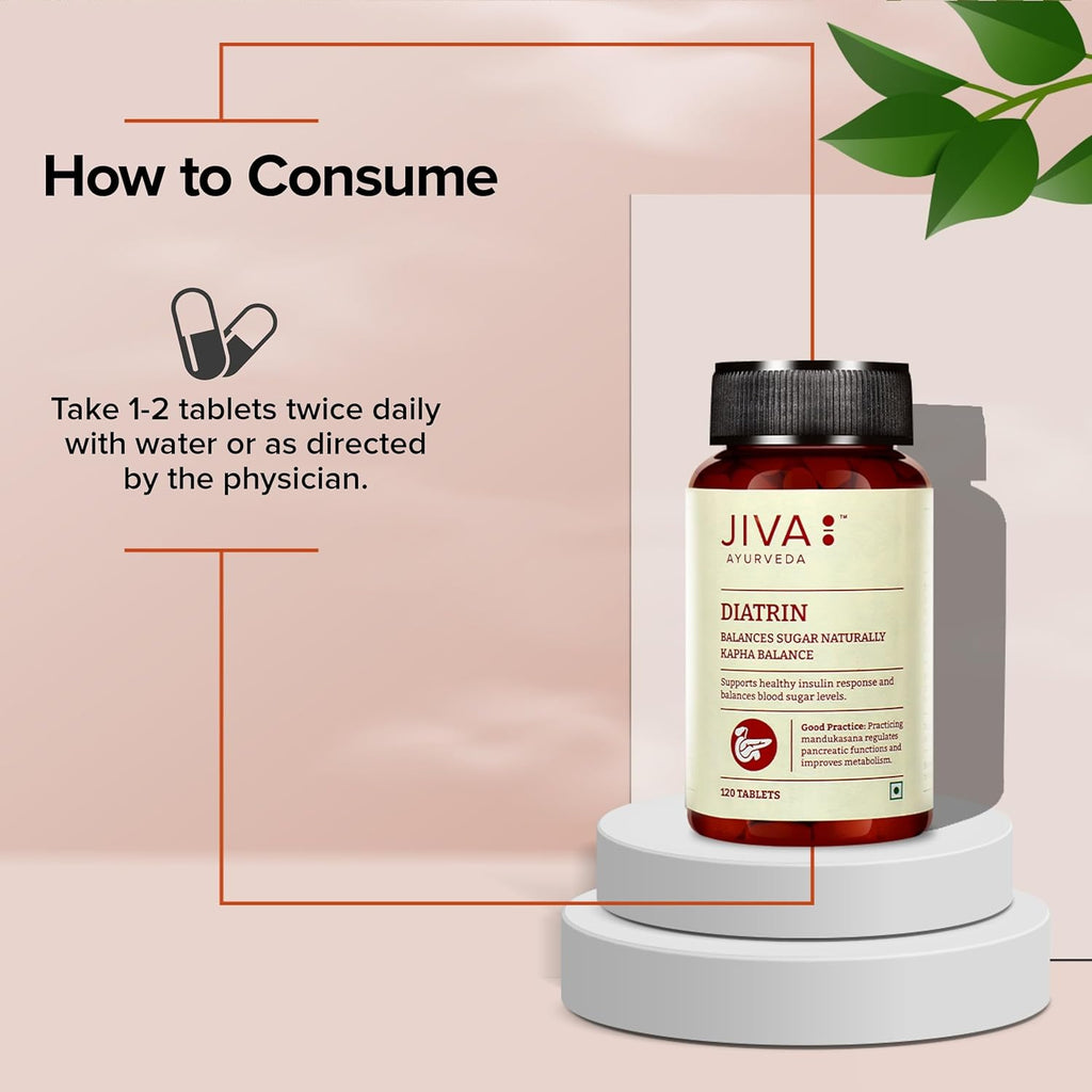 Jiva Diatrin Tablets 500mg | 100% Ayurvedic Formulation | Manages Blood Sugar Levels, Improves Metabolism & Strengthens the Pancreas | Balances Tri-Dosha- 60 Tablets (Pack of 2)