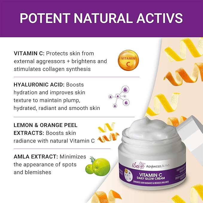 Iba Advanced Activs Vitamin C Daily Glow Cream With Hyaluronic Acid for Enhances Skin Radiance and Reduces Dullness - 50 Gms