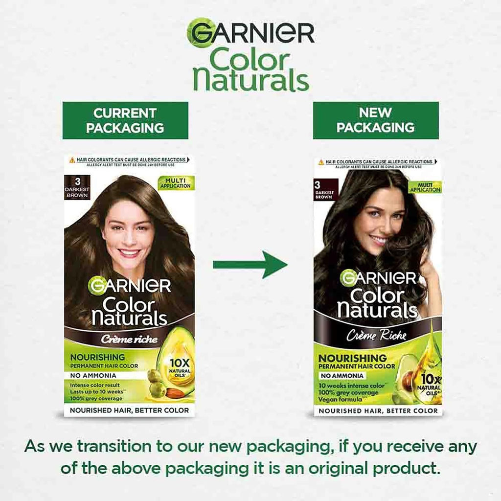 Garnier Color Naturals CrÃ¨me hair color, Shade 3 Darkest Brown, 70ml + 60g