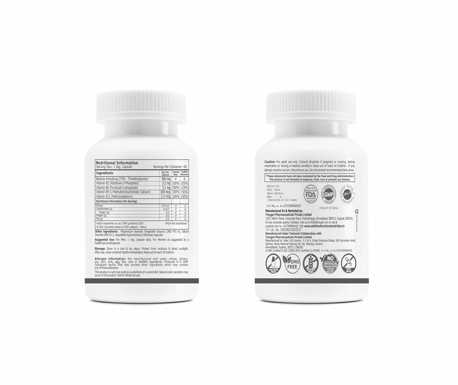 HOMOCYSTEINE BALANCE Betaine (TMG - Trimethylglycine), Bioactive Methylated B-Vitamins B6, B9, B12 with B2 (60 Veg. Capsules) (Pack of 1)