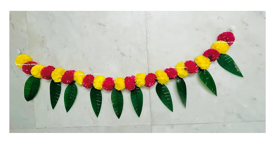 Artificial Marigold &Mango Leaves Simple Door-Window Toran Yellow and Red
