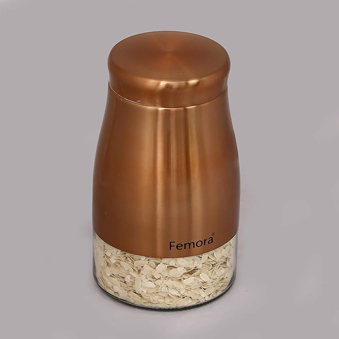 Femora Kitchen Storage Jars Copper Finish With See Through Bottom Jar | 1300 Ml | Pack of 4
