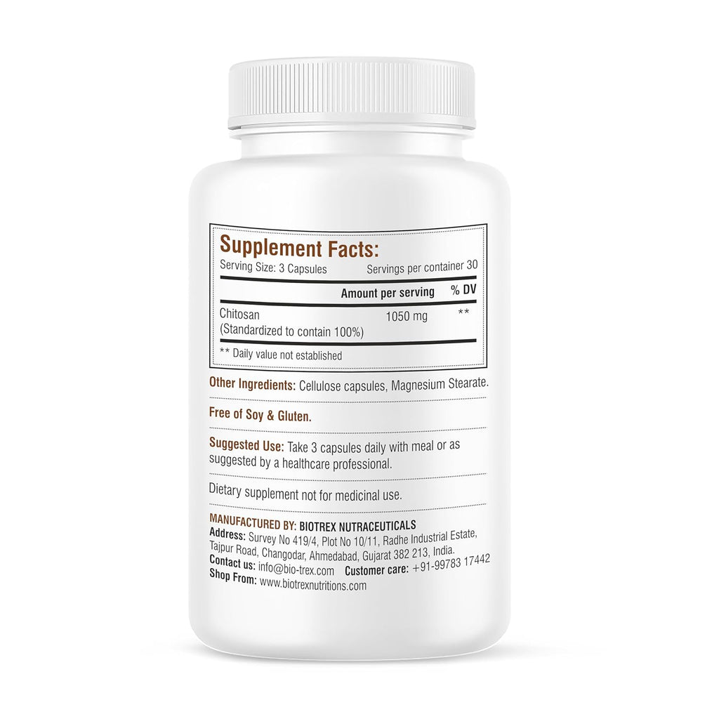 Biotrex Nutraceuticals Chitosan 1050mg, Healthy Weight Management, A Natural Source of Marine Fiber - 90 Capsules