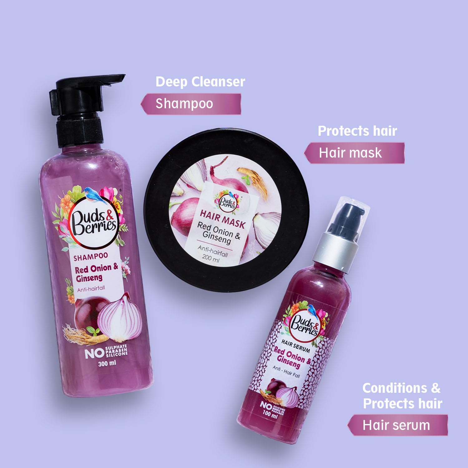 Buds & Berries Red Onion and Ginseng Anti-Hairfall Hair Serum - 100 ml