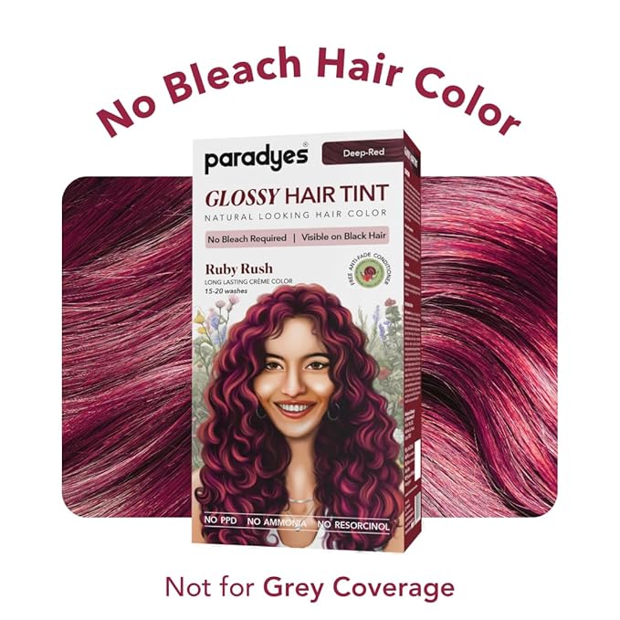 Paradyes No Bleach Ruby Rush Glossy Hair Tint - 160 Gms | Deep-Red
