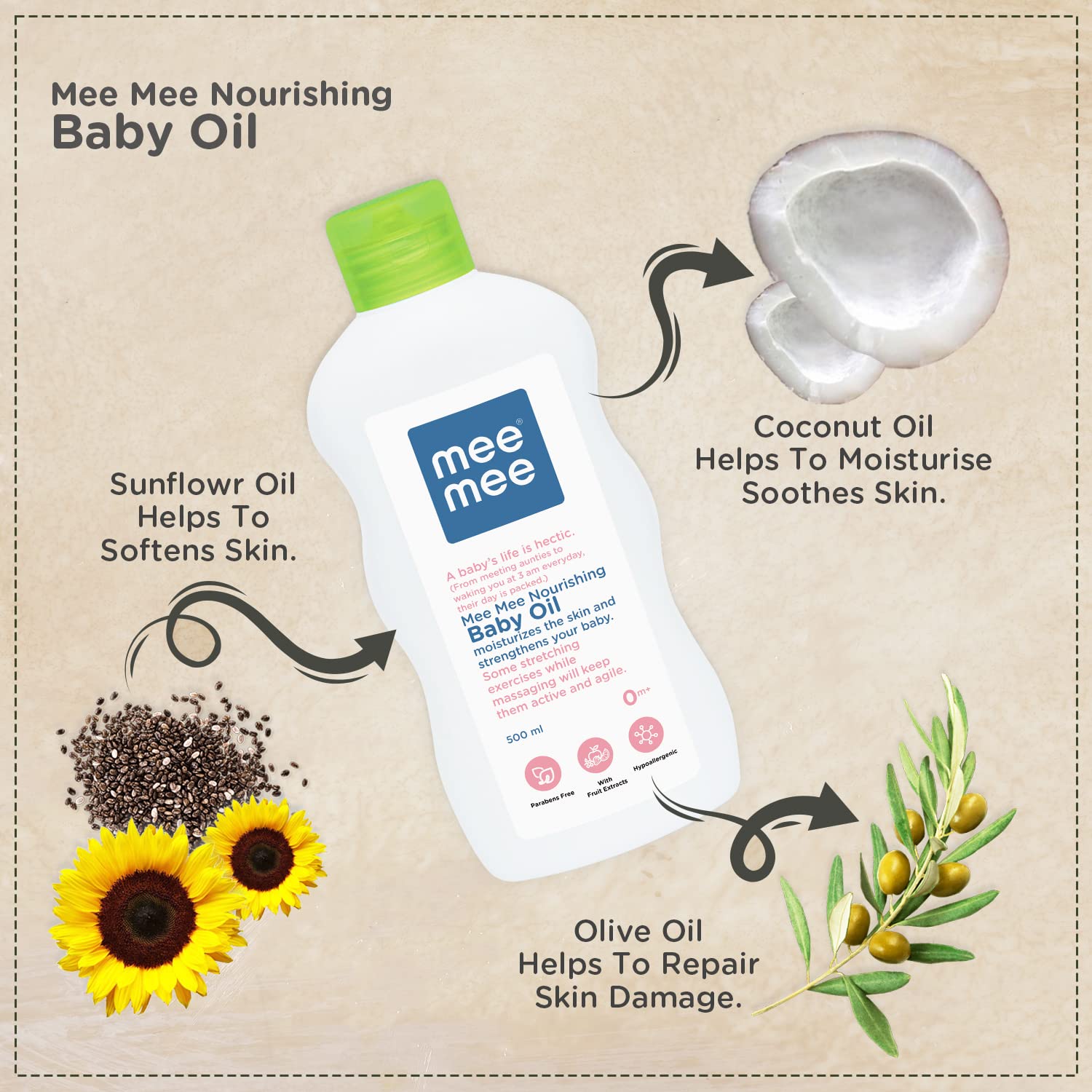 Mee Mee Baby Oil - 500 ml (Pack of 2)