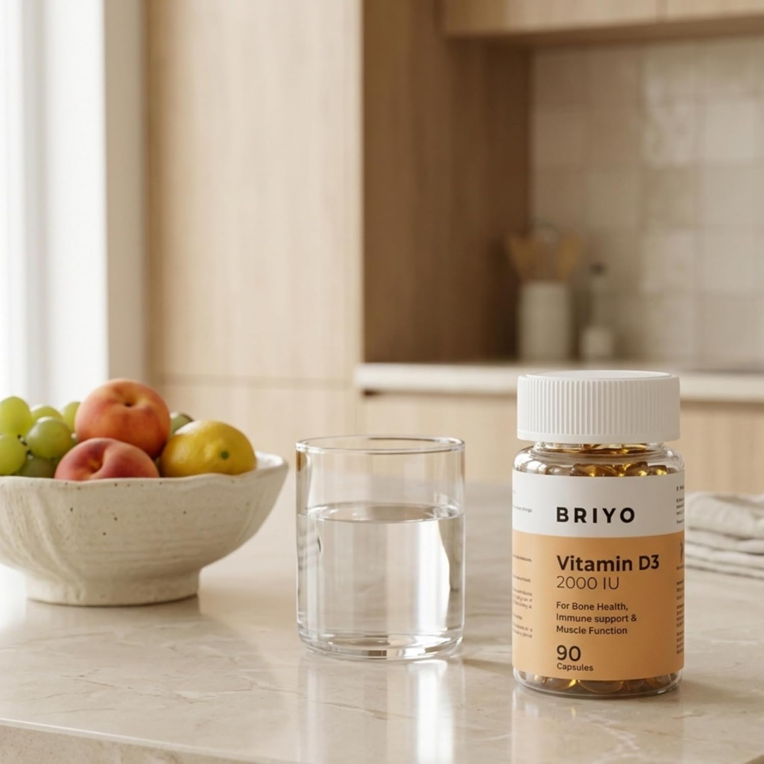 Briyo Vitamin D3 2000 IU - 90 Softgels - For Bone Health, Muscle Function and Immune Support Healthy Bone Function Strong Muscles Boost Immune System for Men/Women