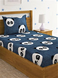 Homefab India 144 TC Microfiber Single BedSheet with 1 Pillow Cover Grey Black Panda