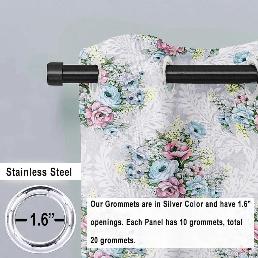 Cloth Fusion Blackout Printed Premium Door Curtains 9 Feet Long Set of 2 Ivory Bouquet