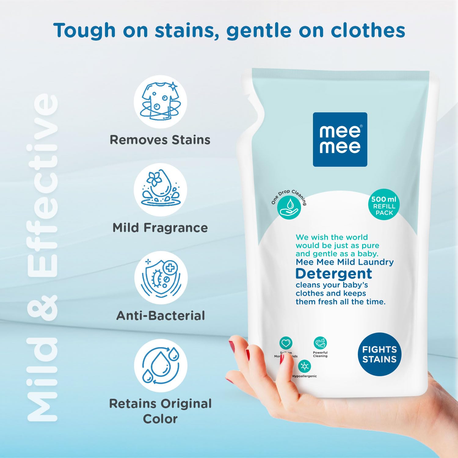 Mee Mee Baby Liquid Detergent 500 ml | Ph balanced, Free from Harsh Chemicals, Safe for mother's hands & baby's skin | Anti-Bacterial, Removes Stains & Odor with One Drop, Hypoallergenic