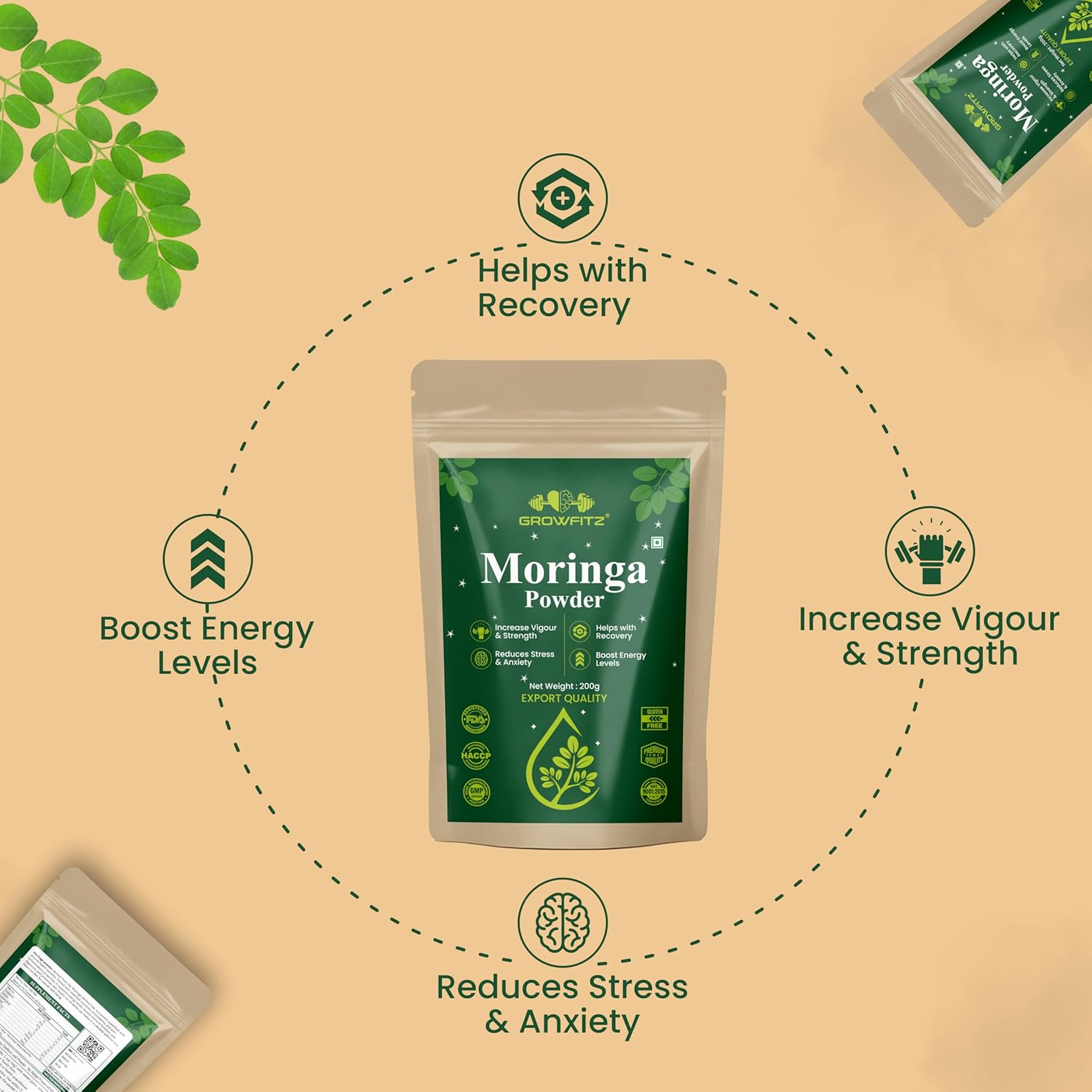 Growfitz 100% Organic Moringa Powder 200g | Healthy Superfood For Weight Loss, Naturally Boost Energy Levels, Multivitamins, Digestion, Stamina, Skincare | Rich in Nutrients (Pack of 1)