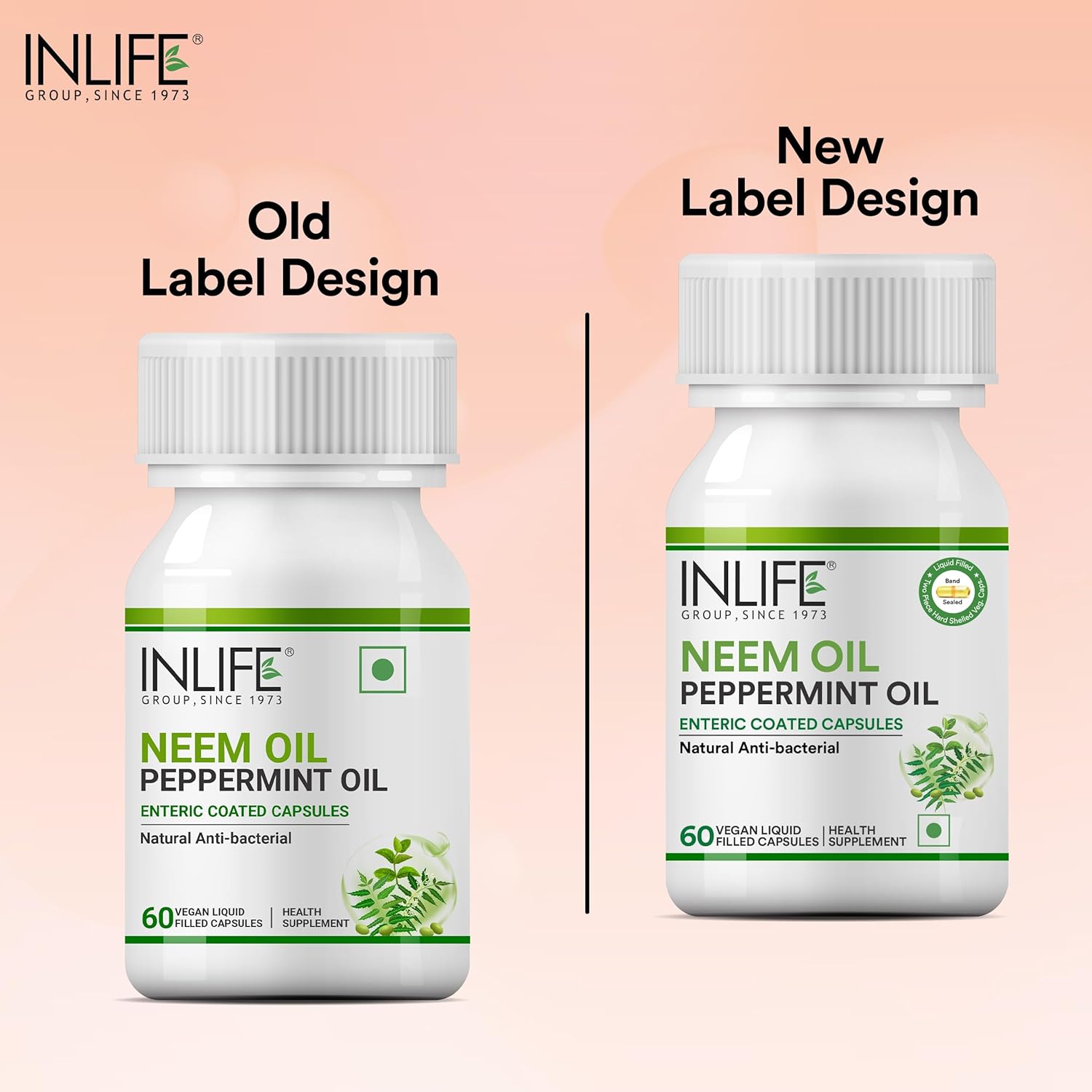 INLIFE Neem Oil 350mg with Peppermint Oil 150mg | Digestive Health & Skin, Hair Care Supplement | Enteric Coated Capsules â€“ 60 Liquid Filled Vegetarian Capsules (Pack of 1, 60)
