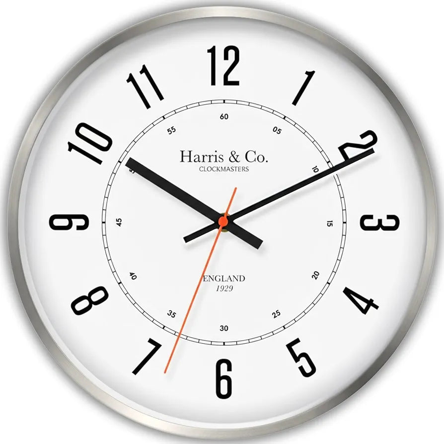 Harris & Co. Clockmasters Silent Sweep Noiseless Technology Wall Clock Grey