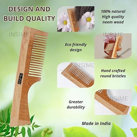 Insime Wide tooth comb for curly hair Neem comb shampoo wide comb for Women & Men Hair Styling