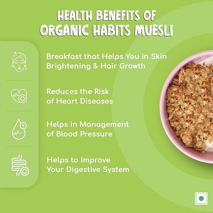 Organic Habits Muesli, Diabetic Friendly Breakfast Cereal With Fruit, Nuts, Seeds, Vegetables, Millets & Wholegrain - 400 Gms