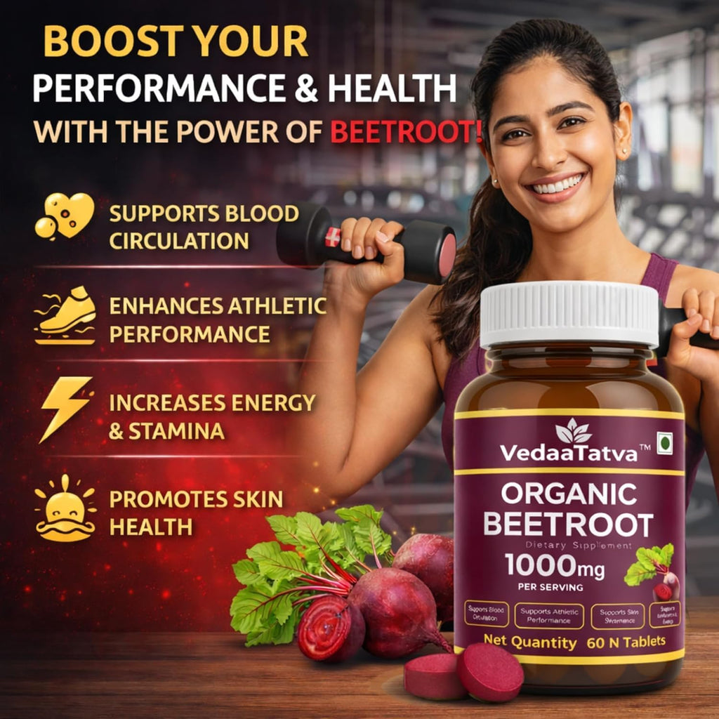 VedaaTatva Beetroot Tablets 60 Tablets 1000mg | Beetroot Tablet from Beta Vulgaris (Table Beet, Garden Beet, Red Beet) | Beetroot Powder Extract Supplement | Supports Blood Flow, Circulation & Hemoglobin | Natural Nitric Oxide Booster | Vegan