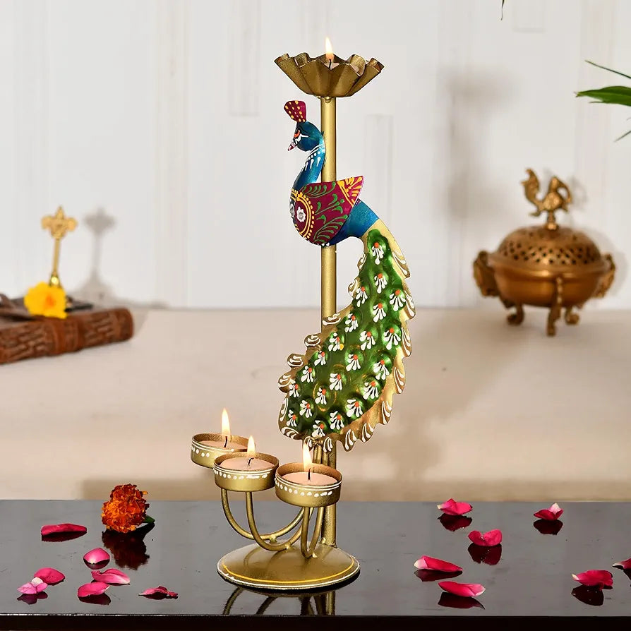 Elegant Metal Peacock Candle Holder Intricate Design Tealight Candle Holders
