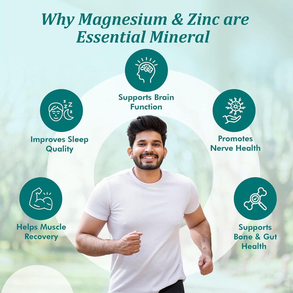 FYTIKA Magnesium Bisglycinate + | High Absorption Chelated Form| For Better Sleep, Stress Management, Muscle Recovery & Enhanced Workout | With Magnesium glycinate(as Bisglycinate) & Zinc | For Men & Women (PACK OF 1 â€“ 60 TABS)