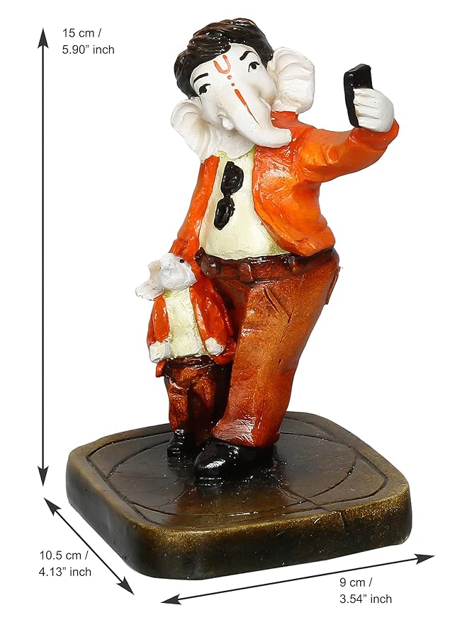 Ecraftindia Handcrafted Polyresin Lord Ganesha Idol Taking Selfie With Mushak Statue Decorative Showpiece