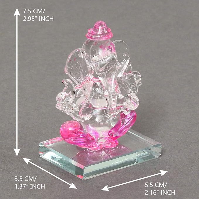 Ecraftindia Pink and Transparent Double Sided Crystal Car Ganesha Showpiece
