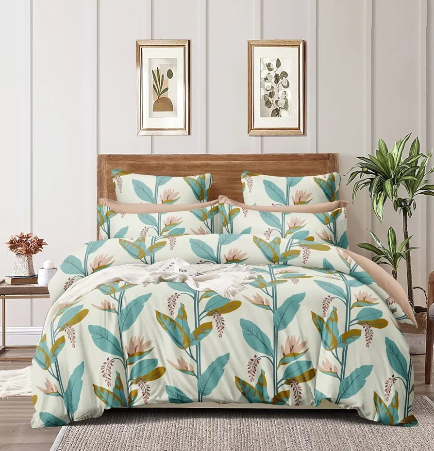 The Home Style Cotton Feel Glace Cotton All Around Elastic Fitted Printed King Size Double Bed Bedsheet With 2 Pillow Cover 300 TC Persian Green