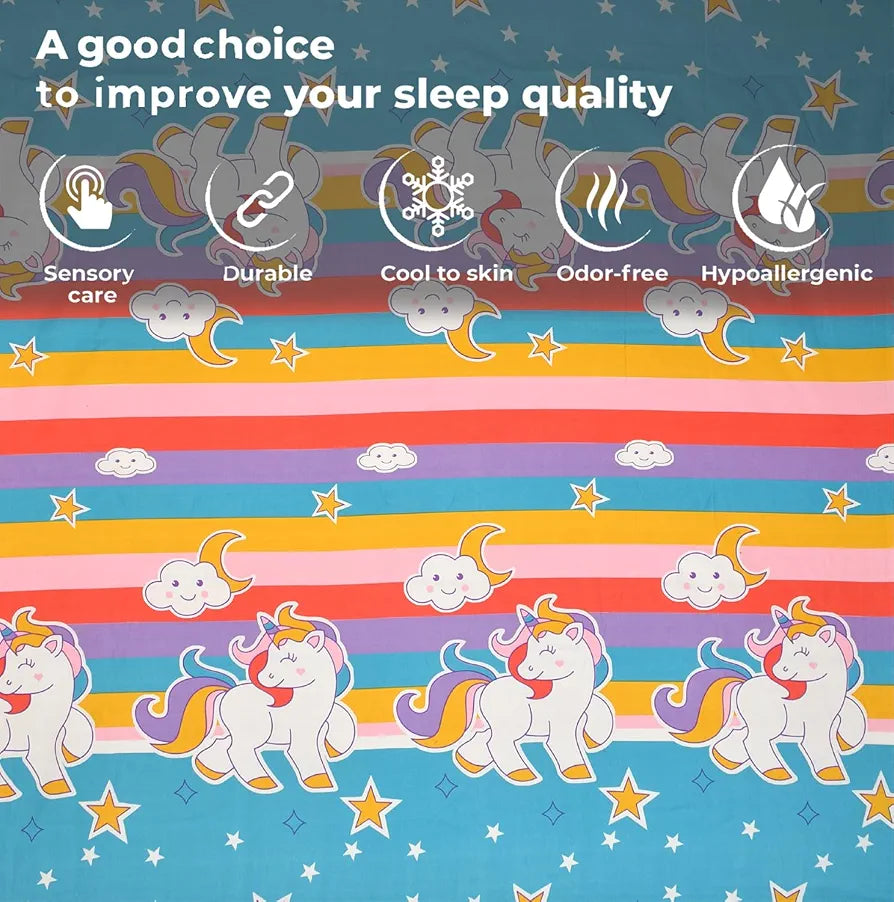 Fresh From Loom Bed Sheet Cartoon Printed Double Bedsheets King Size for Kids with 2 Pillow Cover Unicorn Multicolor