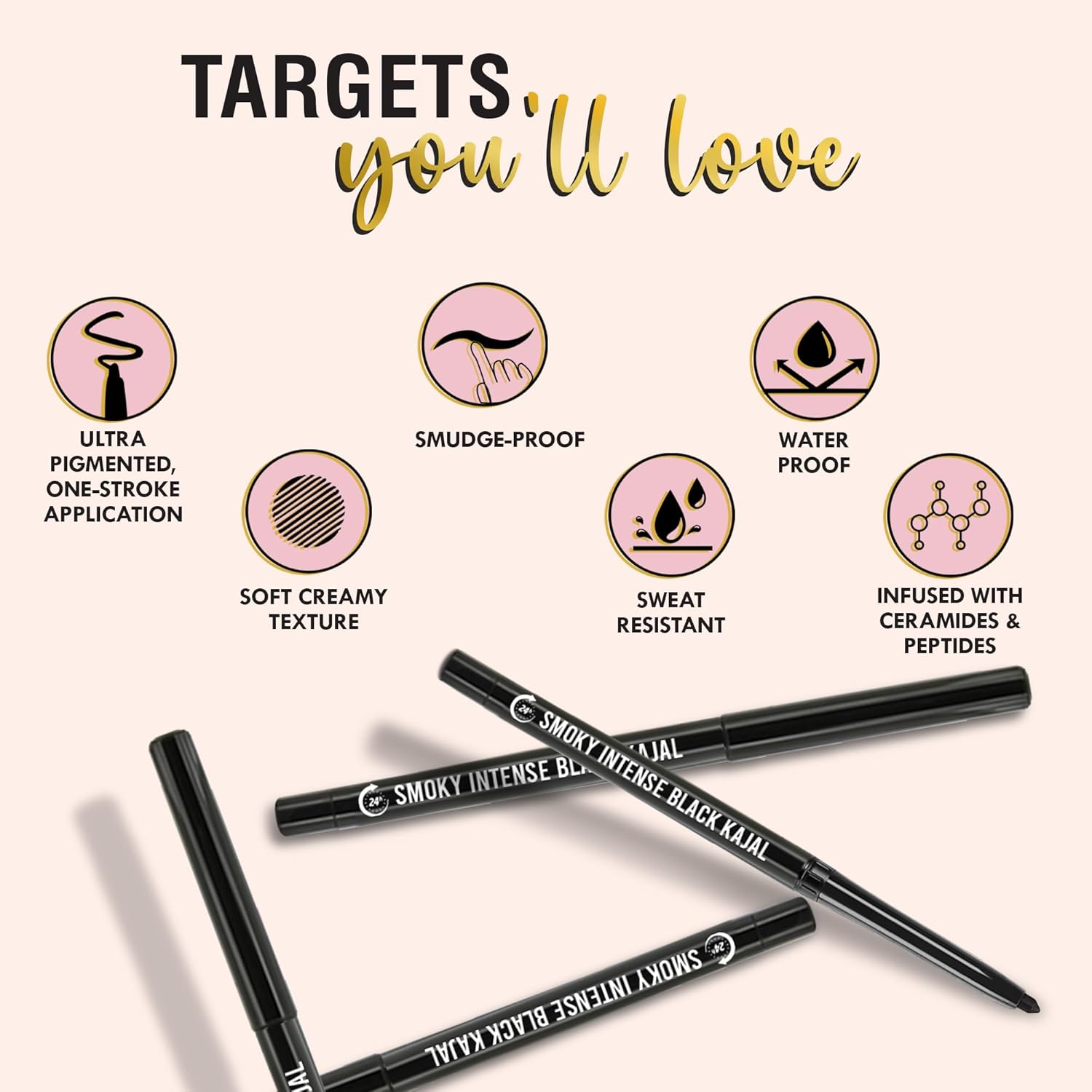 GLAMVEDA Pencil Smoky Intense Black Kajal - 0.35g | 24-Hour Long Stay One-Stroke Smooth Application Waterproof, Smudgeproof & Sweatproof| Rich Pigment | Suitable for Sensitive Eye 1 count (Pack of 1)