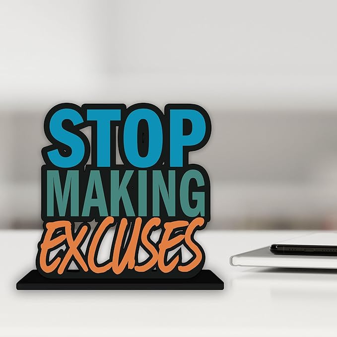 Artvibes Wooden Idols and Figurine Stop Making Excuses Quotes Table Decor for Office Desk Showpiece | Home Decoration