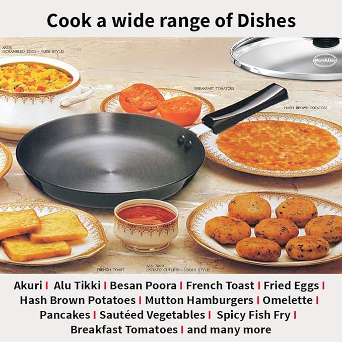 Hawkins Futura 22 cm Frying Pan Hard Anodised Fry Pan with Glass Lid Black