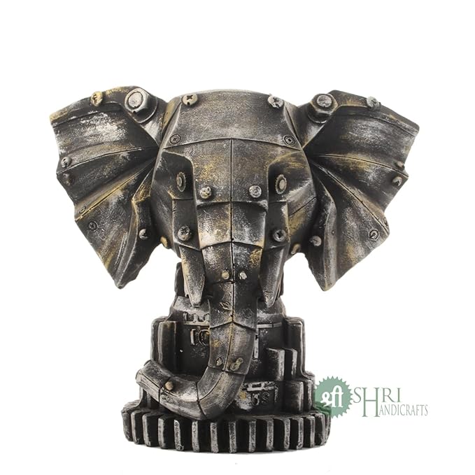 Indicast- Resin 7" Inch Elephant Face Statue Animal Figurines Handcrafted Decorative Showpiece Idol for Home and Office