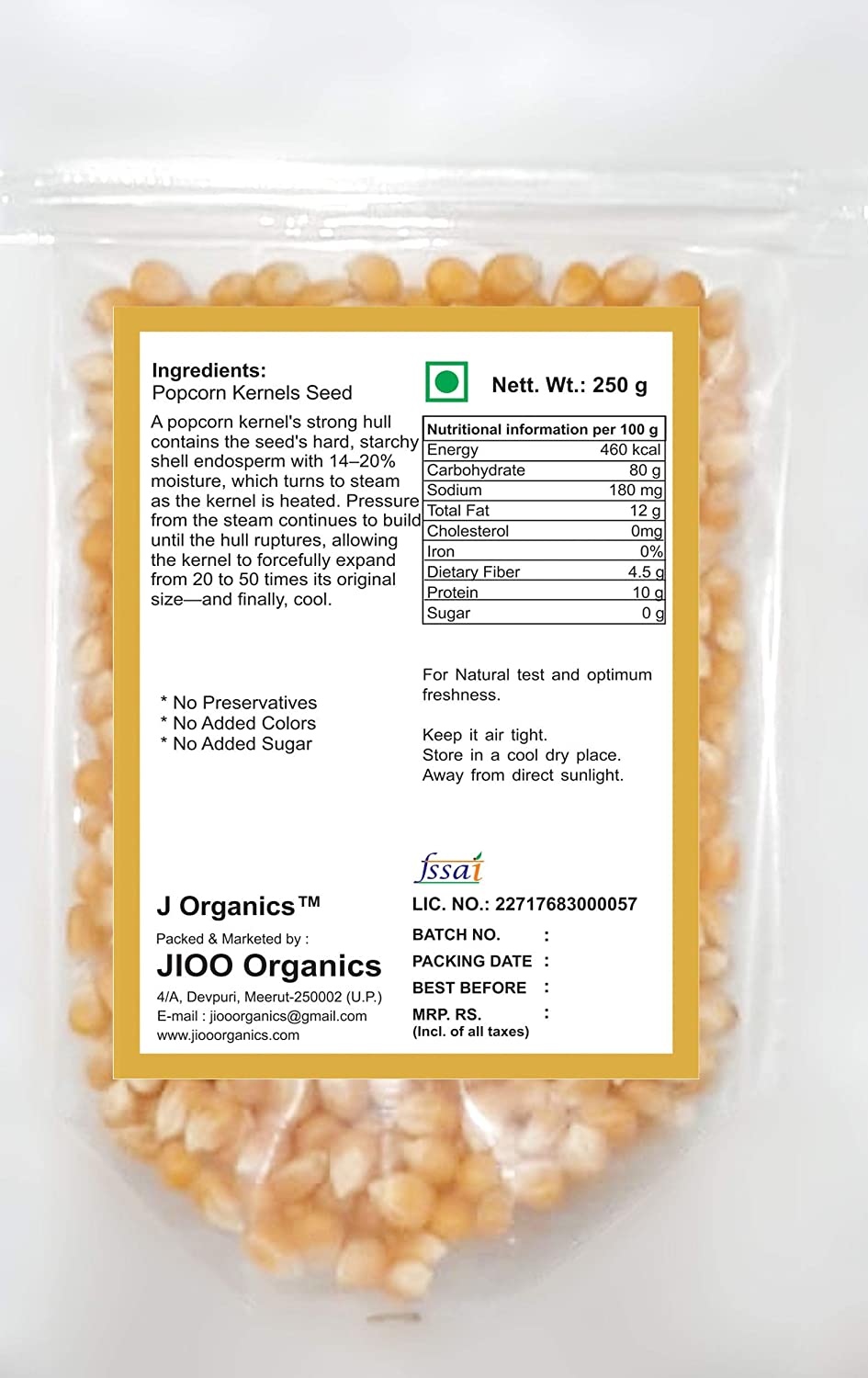 Jioo Organics Pop Corn Kernel Seeds - 250 gms