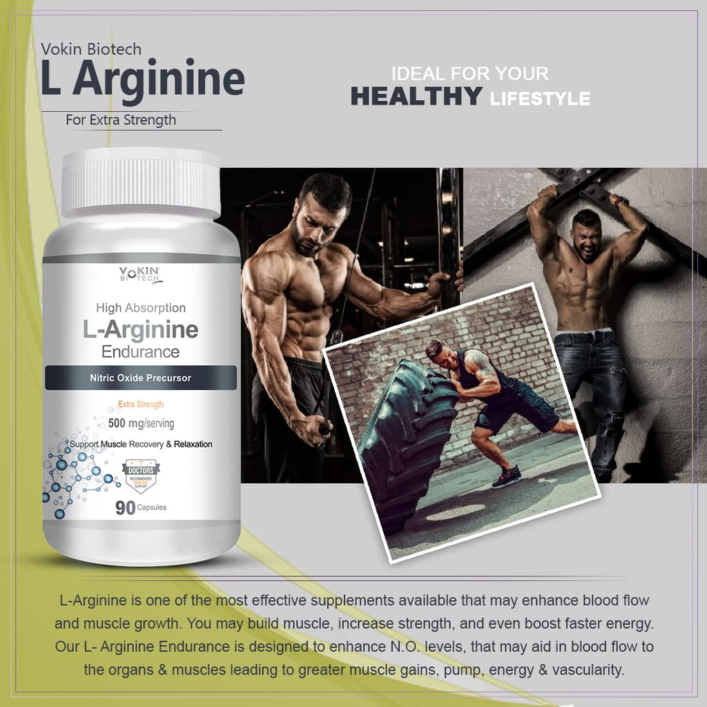 Vokin Biotech L-Arginine 500mg,Support Muscle Recovery & Relaxation, 90 Capsules