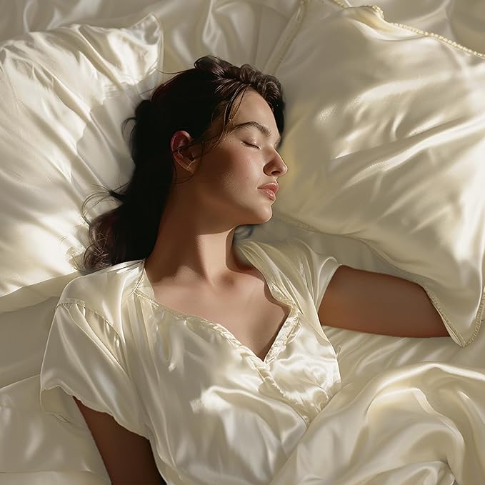 Stoa Paris Satin Bedsheets for Double Bed 300TC Premium Bedsheet with 2 Pillow Covers Colour Charming Ivory