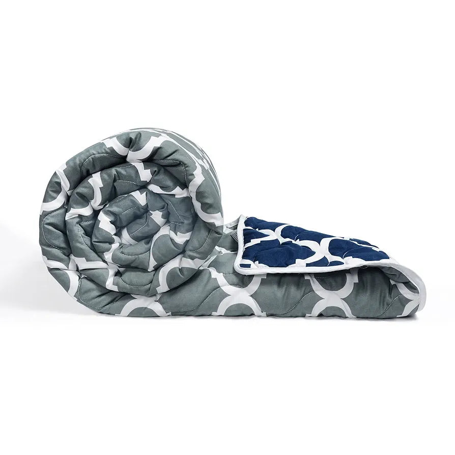Divine Casa Microfibre 120 GSM All Season Abstract Printed Comforter Single Bed Reversible Single Size Blanket Colour Duvet Navy Blue and White