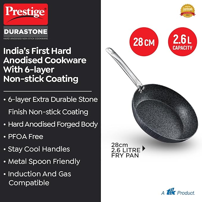 Prestige Durastone 28cm(2.6l) Hard Anodised Fry Pan With 6 Layers Non-stick Coating
