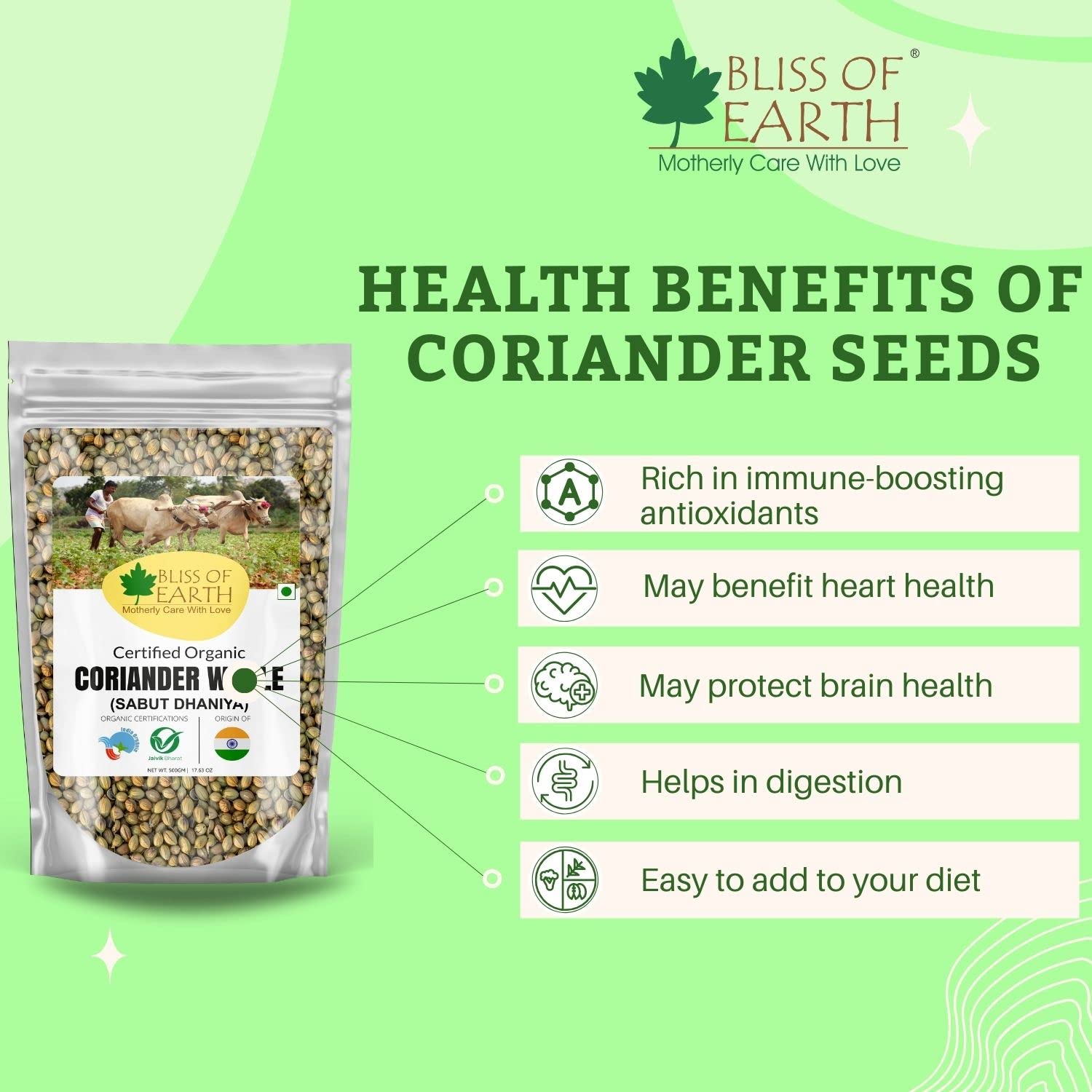 Bliss of Earth Dhaniya Whole | Coriander Seeds Whole Spices | 250 gm Coriander Dry | Sabut Dhaniya | Aromatic & Unpolished | Dhania Seeds for Cooking, Seasoning & Spices | Pure and Fresh Taste